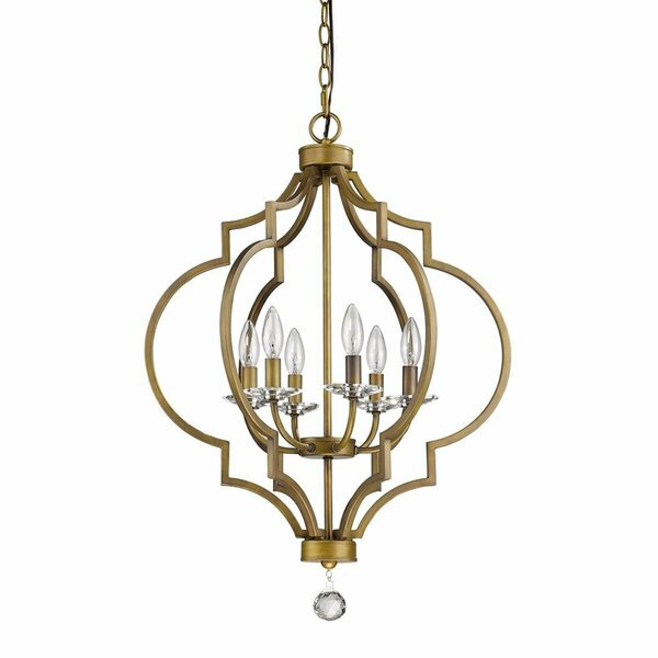 Homeroots 30 x 21.25 x 21.25 in. Peyton 6-Light Raw Brass Chandelier with Crystal Accents 398051